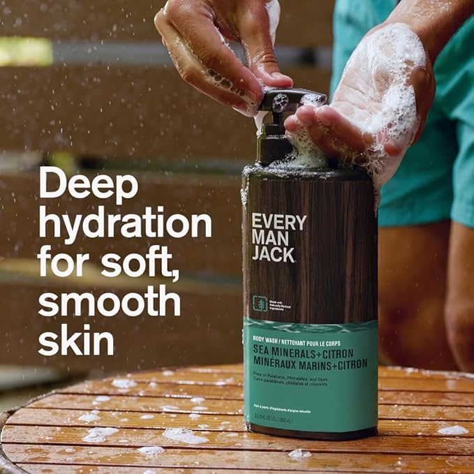 Every Man Jack Men’s Hydrating Body Wash for All Skin Types - Cleanse and Hydrate Skin with Naturally Derived Marine Extracts, Coconut Oil, and a Sea Minerals + Citron Scent - 33.8 fl. oz. - 2 Bottle