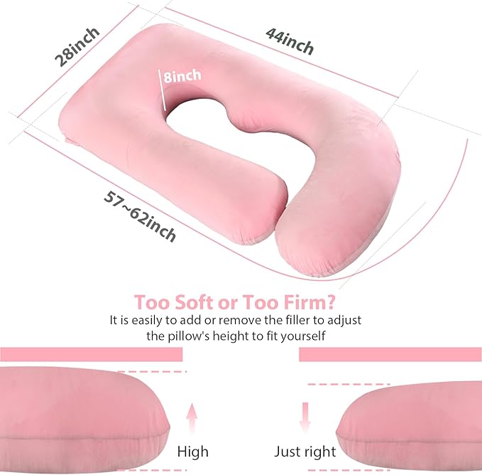 BATTOP Pregnancy Pillows for Sleeping- U Shaped Full Body Maternity Pillow, Pregnancy Pillow for Side Sleepers with Removable Cover, Supports Back, Hips, Belly & Legs (Pale Pink)
