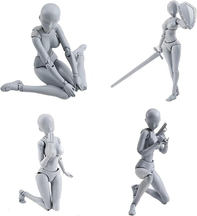 Action Figures PVC Model (Grey Color) with Box Drawing Figure Models for Artists(Female+Male)