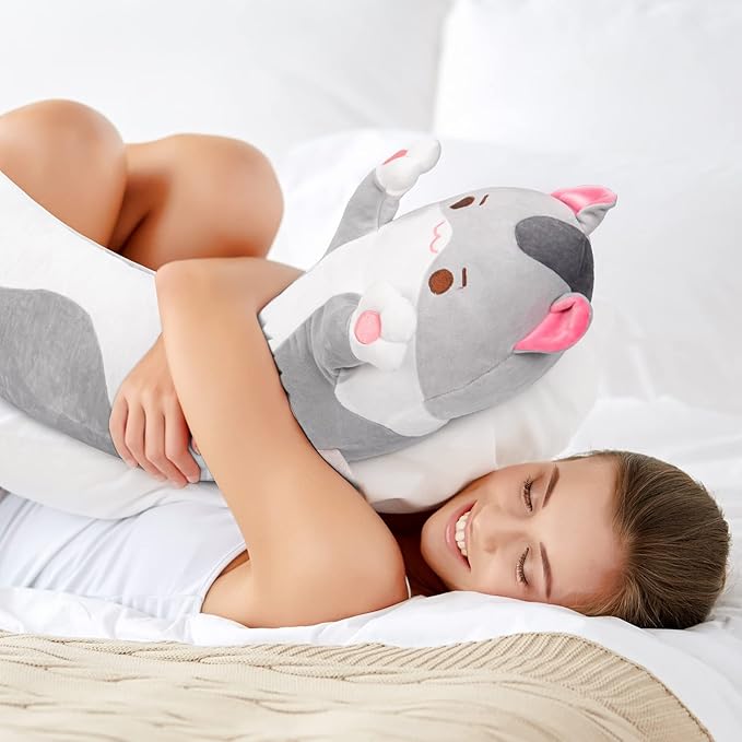Long Cat Plush 5 Sizes, 120% Extra Filling Giant Plushness Kids Body Pillow, Kawaii Cute Grey Cat Stuffed Animals Plushies, Big Long Body Pillow Plush Gift for Girls 28”