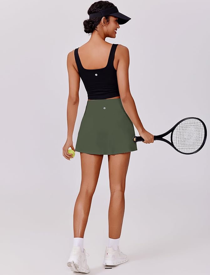 PINSPARK 14" Womens Tennis Skirt High Waisted Golf Skort with 2 Pockets | Built-in Shorts, A Line, Tummy Control, Stretchy, Casual, Mini, Workout, Pickleball, Running, Skort for Woman