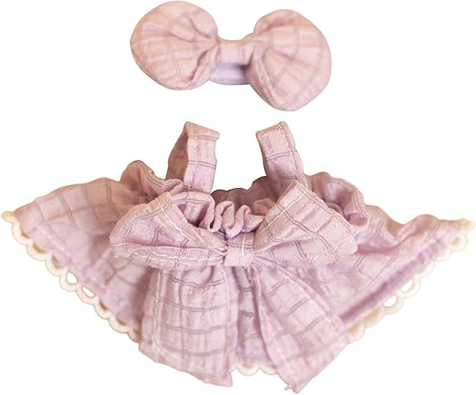 CALEMBOU Plush Doll Clothes, 6.7 Inches Cute Bow Tie Doll Clothes for Plush Doll, Kawaii Doll Accessories Toys Gifts for Girls(Only Clothes) (Purple)