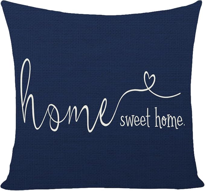 Home Sweet Home Quotes Farmhouse Pillow Covers 18x18 Inch,Farmhouse Decorative Lumbar Throw Pillow Case Cushion Cover,Housewarming Gift,Blue