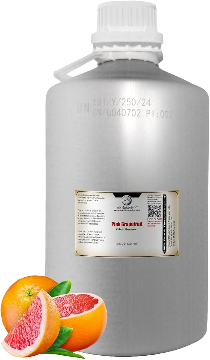 Pink Grapefruit Essential Oil Cold Pressed Citrus Paradisi Peel Oil Fresh Citrus Aroma Top Note Essential Oil for Aromatherapy Diffuser Skincare Haircare DIY Cosmetic Blends - 1Gal Net Wt 3.2kg 7.04lb