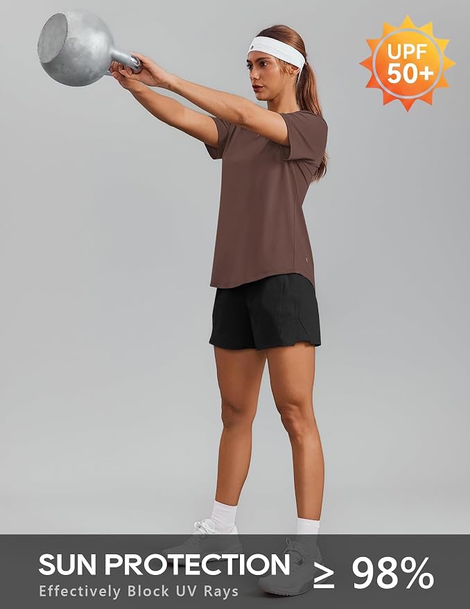 PINSPARK Soft Workout Tops for Women Short Sleeve V Neck Moisture Wicking UPF 50+ Sun Protection Quick Dry Gym Shirts