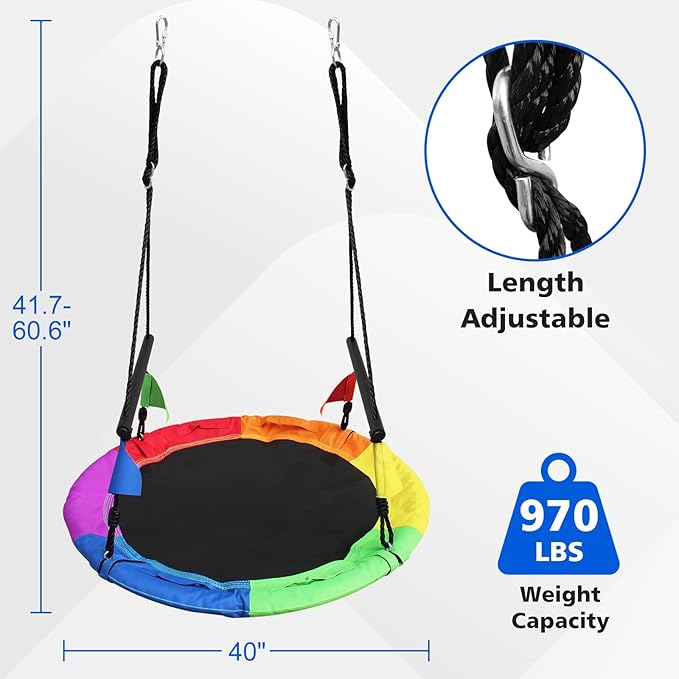 40 Inch Saucer Tree Swing for Kids Adults - 900Lb Weight Capacity, 900D Waterproof Oxford Fabric Platform Swing Seat with Safety bar and Adjustable Hanging Straps for Backyard or Outdoor Playground