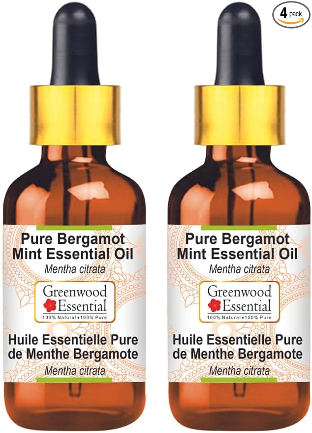Greenwood Essential Pure Bergamot Mint Essential Oil (Mentha citrata) with Glass Dropper Steam Distilled (Pack of Two) 100ml X 2 (6.76 oz)