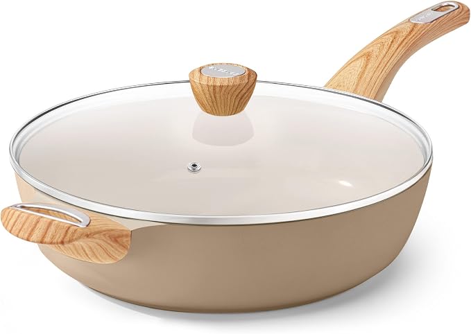 SENSARTE Ceramic Nonstick Frying Pan Skillet with Lid, 10.5 Inch Deep Frying Pan, 3.8 Qt Saute Pan, Induction Pan, Healthy Non Toxic Cooking Pan with Helper Handle, PFOA PFAS PTFE Free