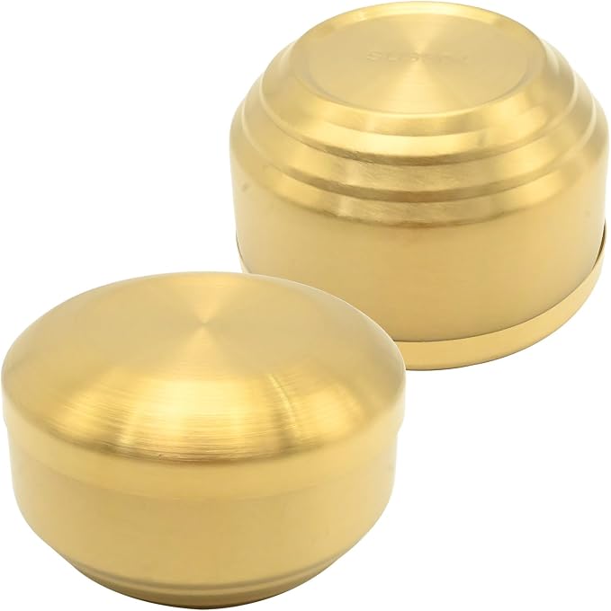 Stainless Steel Rice Bowl with Lid, Set of 2, for Korean Kitchen Restaurant, Double-walled Metal Bowls, Multi-Purpose Insulated Soup Bowls Snacks Bowls (11.5cm Gold)