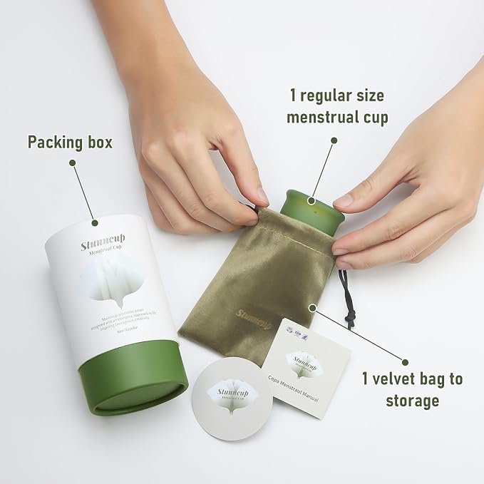 Soft Menstrual Cup - Medical Grade Silicone Reusable Period Cup - BPA Free Comfortable Flexible Menstrual Cup Heavy Flow (Green, Regular) (Regular (Pack of 1), Green)