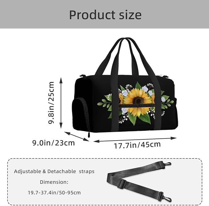 Fiokroo Sports Gym Bag Sunflowers Flowers Travel Duffel Bag For Men Women With Shoe Compartment Water Resistant Gym Bag Carry On Duffel Bag For Weekend Traveling Yoga Gym Sports