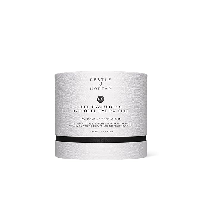 Pestle & Mortar Pure Hyaluronic Hydrogel Eye Patches, 30 Pairs, Cooling Under-Eye Treatment with Peptides for Hydration and Depuffing