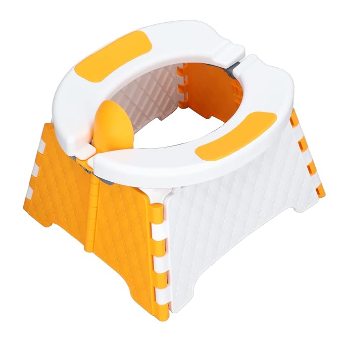 Foldable Toddler Toilet Portable Potty Training Seat with Bag Portable Car Baby Potty Chair for Indoor and Outdoor Travel Camping(Orange Hard Pad)