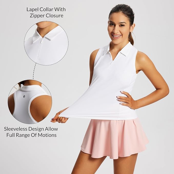 baleaf Women's Golf Shirts Sleeveless Polo Racerback with Zipper Collar | Upf 50+ Sun Protection; Racerback for Free Movement; Quick-Dry and 1/4 Zipper Collar.Perfect for Golf, Tennis and Pickleball