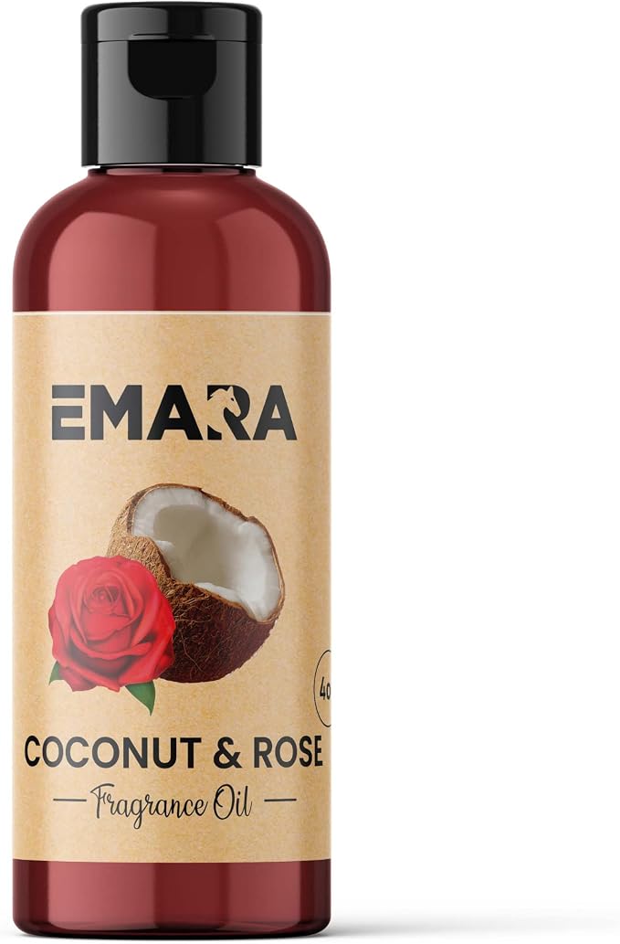 EMARA All Natural Fruity Coconut & Rose Essential Oil for Diffusers, Skin Care, Aromatherapy Fragrance Oil, Organic Therapeutic Grade 4 fl oz