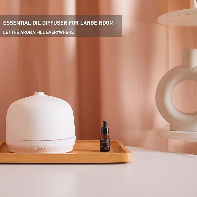 Ceramic Essential Oil Diffusers for Home Large Room, Aromatherapy Scent Air Diffuser Ultrasonic Aroma Defusers 500ml with Timed—White