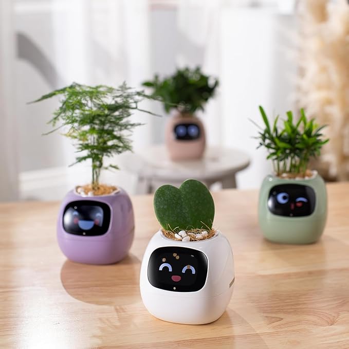 Ivy Intelligent Flower Pot for Home Decoration Plants Companion Neat Desk Setup Gift Smart Pet Planter Robot Guidance on Plant Care with Emojis Pet Friends (Green)