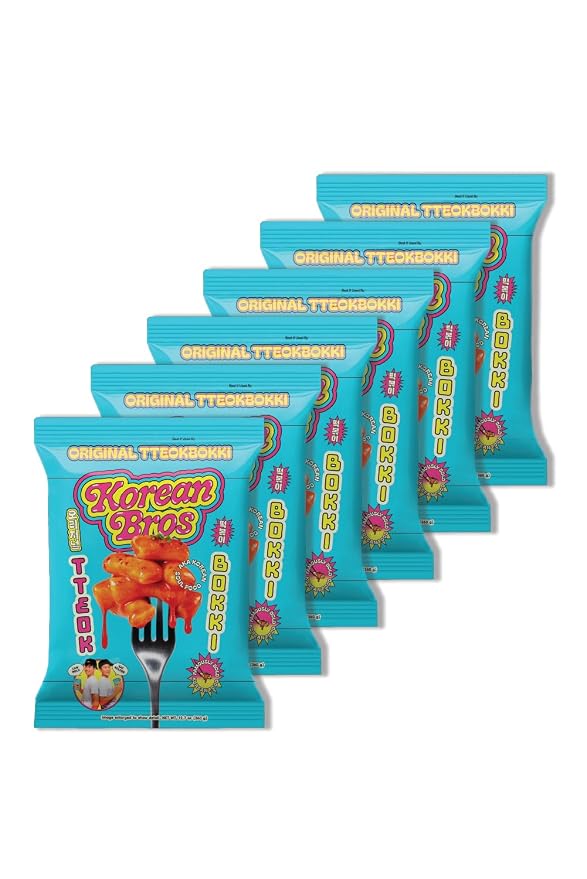 Korean Bros Original Tteokbokki (360g) Spicy Rice Cakes, 6 Pack | Korean Street-Style Snack or Meal, 2 Servings
