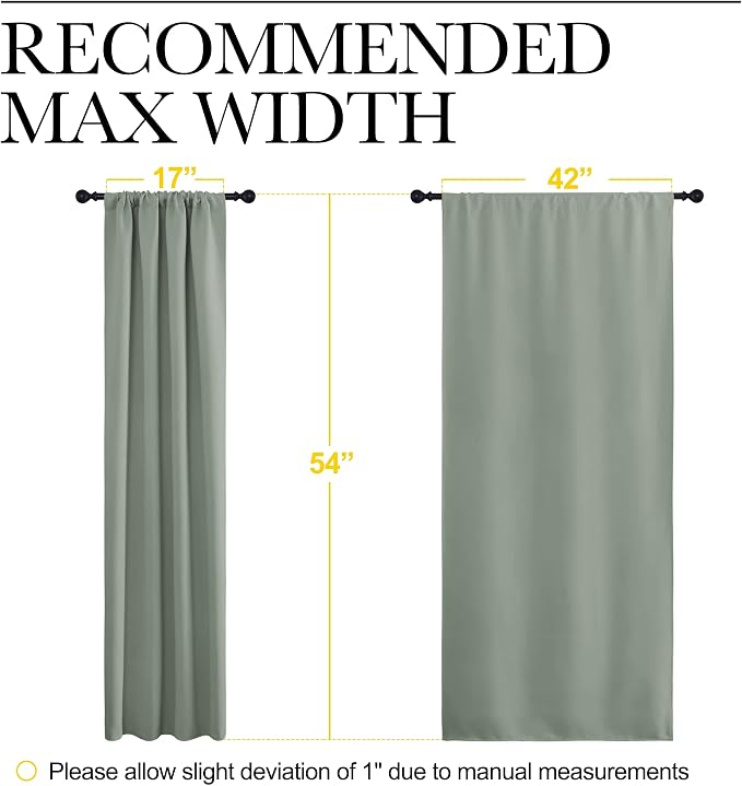 NICETOWN Window Curtains Blackout Drapes - Thermal Insulated Solid Rod Pocket Blackout Curtains/Draperies for Living Room (Greyish Green, One Pair, 42 by 54-Inch)