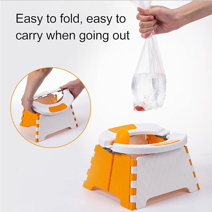 Foldable Toddler Toilet Portable Potty Training Seat with Bag Portable Car Baby Potty Chair for Indoor and Outdoor Travel Camping(Orange Hard Pad)