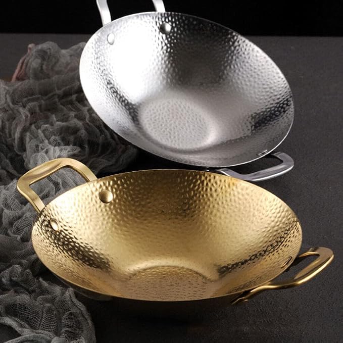 UPKOCH Household Double Handle Cooking Pot Stainless Steel Dry Pot for Kitchen Use Easy to Clean Non-stick Design for Outdoor and Indoor Cooking Korean Bbq