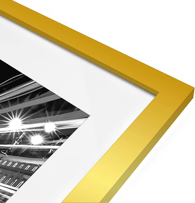 Americanflat 11x14 Picture Frame with Polished Crystal-Clear Glass - Use as 8x10 Frame with Mat or Display 11x14 Photo Without Mat - Signature Collection - Picture Frames for Wall Display - Gold | Hangs vertical or horizontal, sawtooth hangers included...