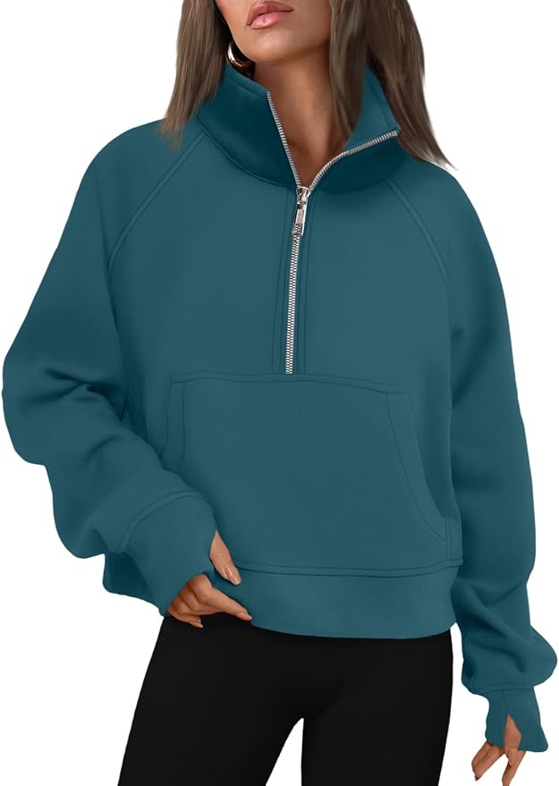 AUTOMET Womens Sweatshirts Half Zip Fleece Pullover Fall Outfits | Fall Fashion Clothes 2026,Cropped Sweatshirts,Cute Y2k Tops,Quarter Zipper Sweater,Winter Loungwear Outfits