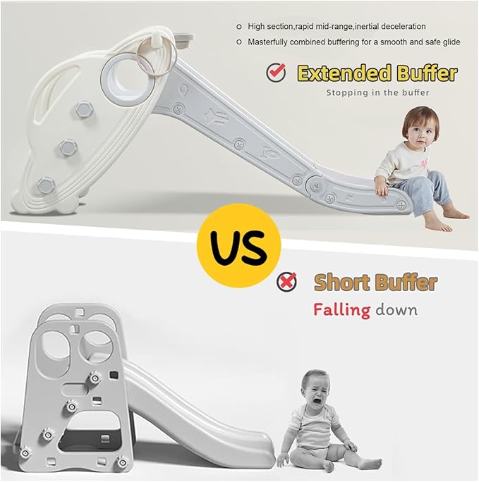Kids Slide for Toddler Indoor Baby Plastic Slide Outdoor Climber Freestanding Playset with Basketball Hoop & Ring Game Grey