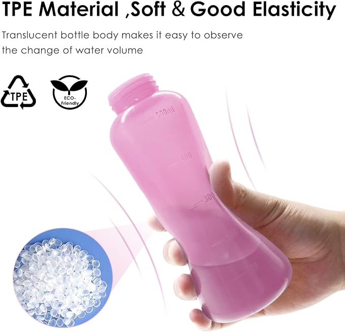 Peri Bottle Postpartum, RUFCRIL 500ml Portable Bidet, Upside Down Perineal Wash Bottle, Boilable TPE, Travel Bag, for Perineal Care, Hemorrhoid Care, Feminine Cleansing & Baby (Pink)