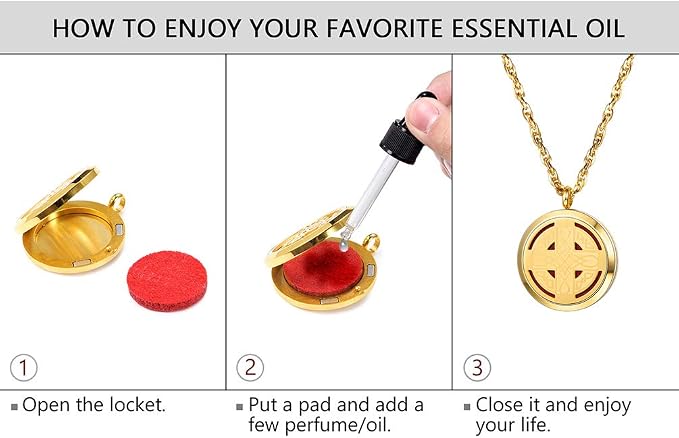 PROSTEEL Personalized Customize Essential Oil Diffuser Locket Aromatherapy Diffuser Celtic Knot Cross Pendant 18K Real Gold Plated 30mm Round Aromatherapy Womens Jewelry