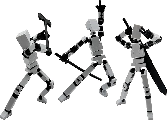 (Assembly Completed) 3D Printed Enlarge Body Size 8.13-inch Action Figure Lucky20, Full Body Mechanical Movable Toy, Multiple Accessories, Desk Decoration (White)
