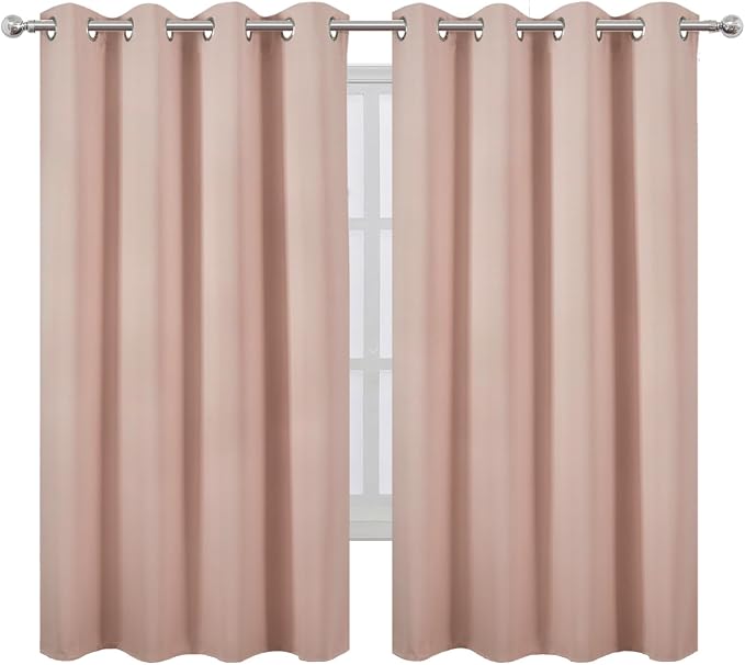 LEMOMO Blush Blackout Curtains 66 x 63 Inch Length/Set of 2 Curtain Panels/Thermal Insulated Room Darkening Blackout Curtains for Bedroom