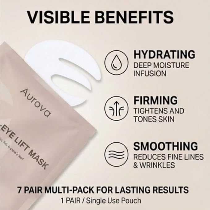 Aurova Beauty Eye Mask, 360° Full-Eye Lift Mask, Eye Mas with Collagen & Vitamin C, Nourishing & Non Irritating, for Puffy Eyes and Dark Circles (7 Pairs/14 Pieces)