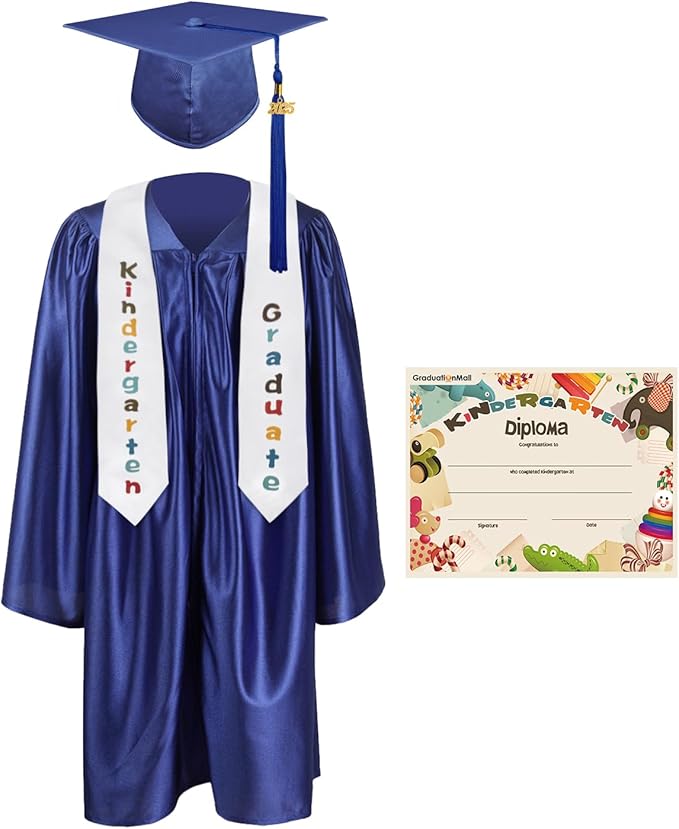 GraduationMall Kindergarten Graduation Cap Gown Stole Package with 2025 Tassel, Certificate