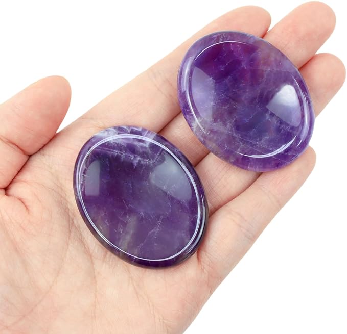 Thumb Worry Stone Amethyst Crystal Rock Crystals and Healing Stones Oval Natural Fidget Meditation Accessories Gemstones Trinkets Pocket Stress Relief Gifts Anxiety Relief Items for Women Men