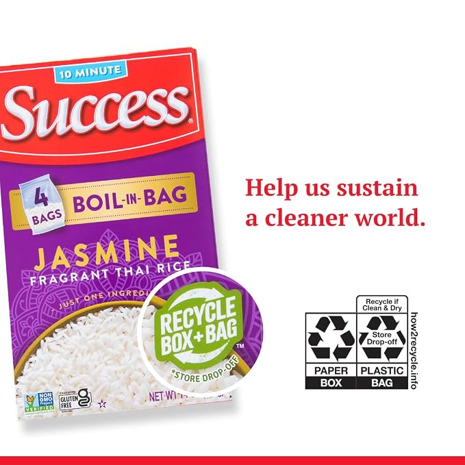Success Boil-in-Bag Rice, Thai Jasmine Rice, 14-Ounce Box, Pack of 1 | Precooked rice bag for quick and easy meals, stovetop or microwave, ready in 10 minutes, gluten-free, kosher, non-GMO