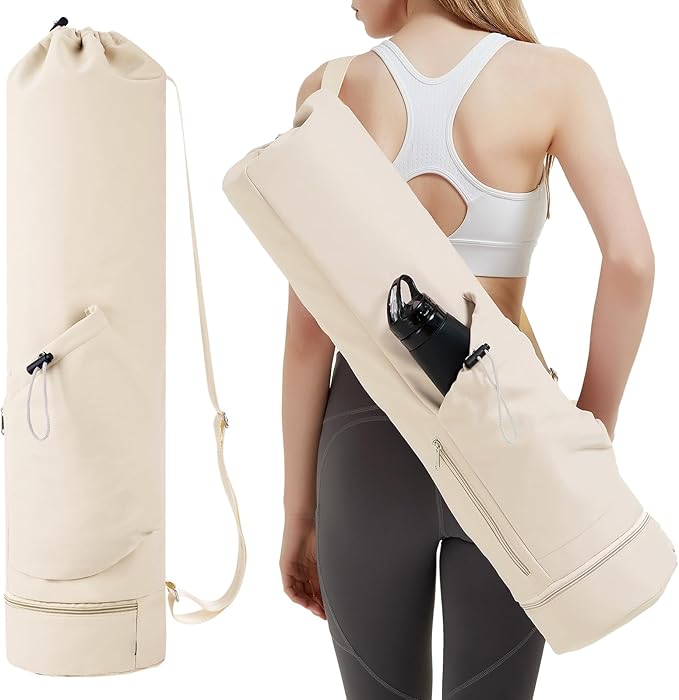 sportsnew Yoga Mat Bag with Water Bottle Pocket and Bottom Wet Pocket, Exercise Yoga Mat Carrier Multi-Functional Storage Bag, Patent pending