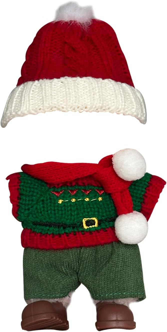 Christmas Sweater Outfit for Dolls, Red Green Knit Set with Santa Hat Scarf Pants, Holiday Party Doll Clothes Costume