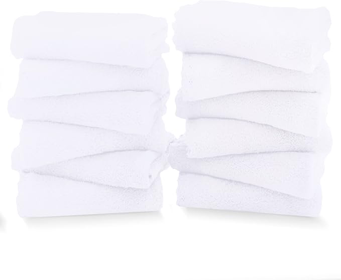 TENSTARS 12 Pack Premium Washcloths Set - Quick Drying- Soft Microfiber Coral Velvet Highly Absorbent Wash Clothes - Multipurpose Use as Bath, Spa, Facial, Fingertip Towel (White)