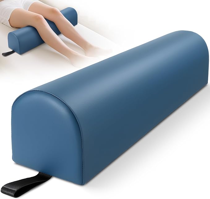 Noverlife 3/4 Round Massage Bolster, 26x6x6 inch Leg Bolster for Massage Table with Strap Handle PU Leather Bolster Pillow for Legs, Physical Therapy Bolsters Under Back Knee Ankles Pain Relief - Blue