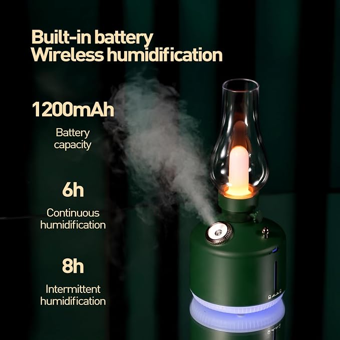 APSARAS USA Essential Oil Diffuser,Vintage Lamp Humidifier,1200mAh Adjustable Brightness Night Light Air Aroma Diffuser Humidifier,Timer & Auto Shut-Off，Gift for Lover,Home,Office,Yoga,Gym280ml