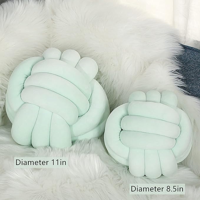 Knot Pillow Ball Round Cushion Pillows, Children Room Decoration Plush Toys Calming Stress Relief Toy (Mint,11in/28cm)