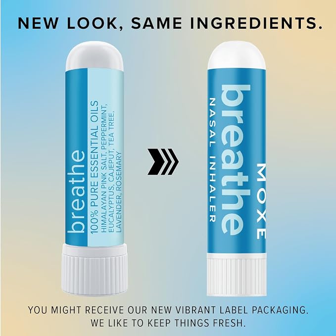 MOXE Breathe | Himalayan Salt Inhaler | Help Clear Congestion, Boost Focus and Improve Breathing | Natural Aromatherapy | Peppermint, Lavender and Tee Tree Essential Oil (3 Pack)