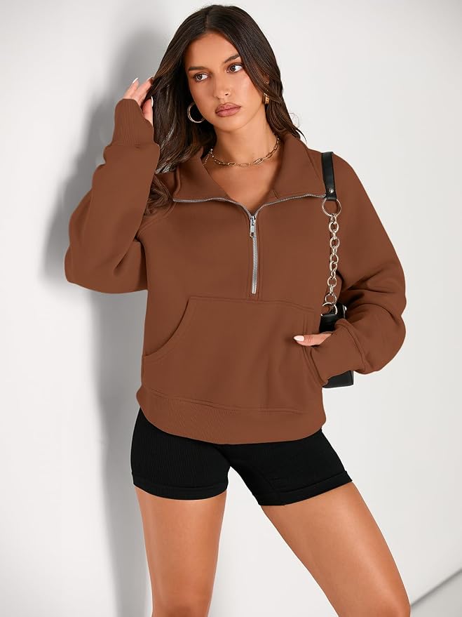AUTOMET Womens Sweatshirts Half Zip Fleece Pullover Fall Outfits | Fall Fashion Clothes 2026,Cropped Sweatshirts,Cute Y2k Tops,Quarter Zipper Sweater,Winter Loungwear Outfits