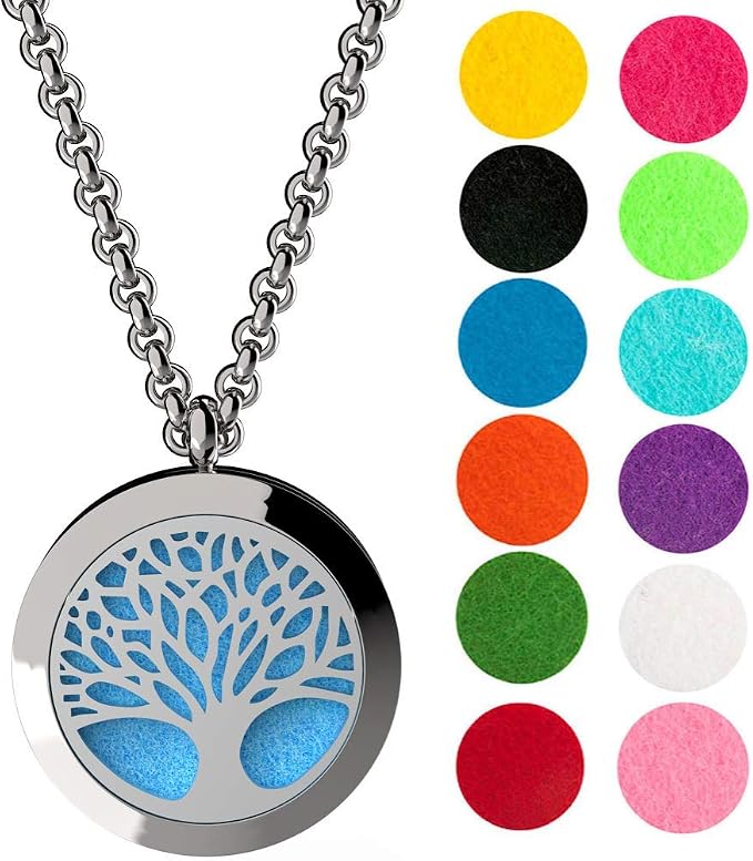 Wild Essentials Tree of Life Essential Oil Diffuser Necklace Gift Set - Includes Aromatherapy Pendant, 24" Stainless Steel Chain, Refill Pads and 10 ml Bottle of Inner Calm 100% Essential Oil