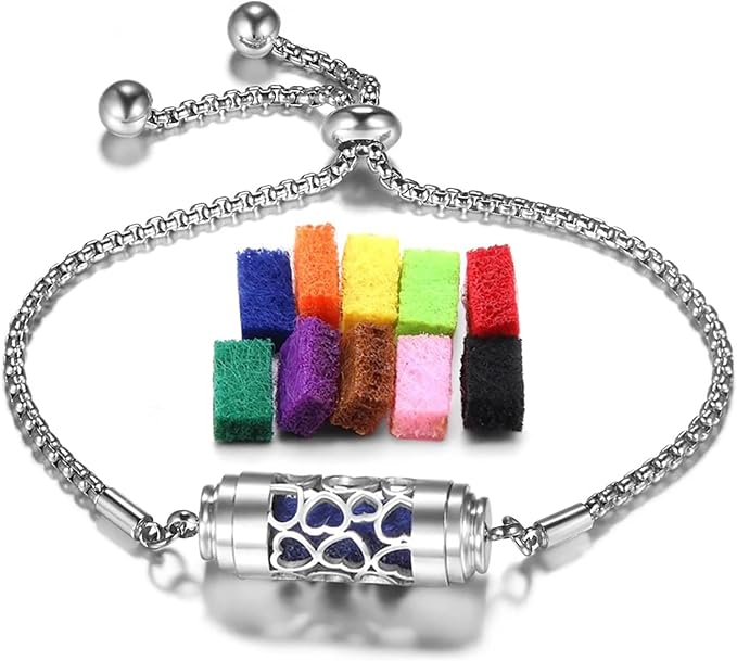Essential Oil Bracelet,Essential Oil Diffuser Bracelet Stainless Steel Aromatherapy Locket Adjustable Diffuser Bracelet Unisex (Stretch-A)