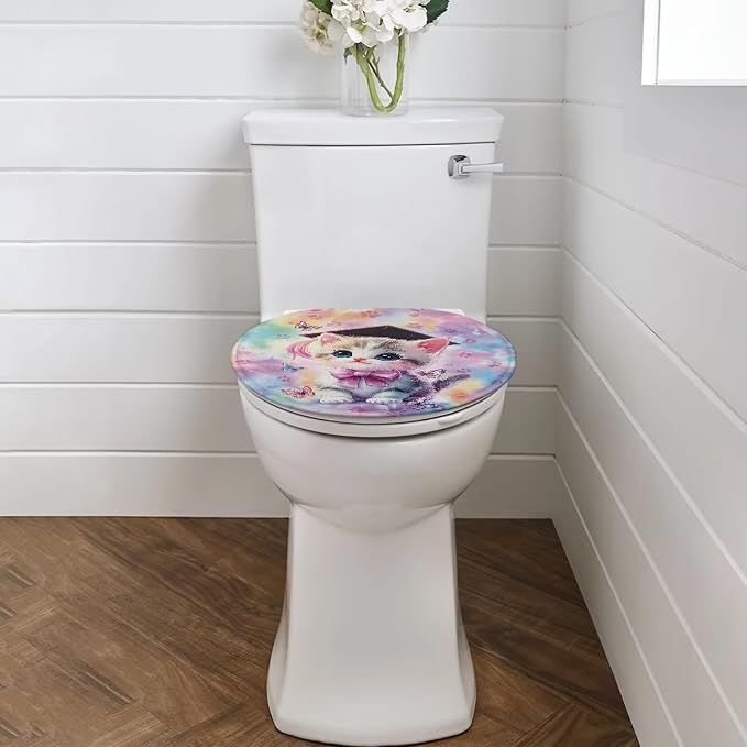 Tie Dye Toilet Seat Covers with Elastic Band for Bathroom Tie Dye Cat Toilet Tank Dust Cover Soft Bathroom Replacement Universal Fit Elongated Oval Round Lid,Easy to Clean