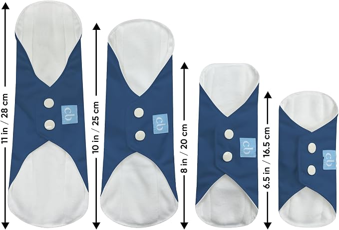 Charlie Banana - Reusable FemininePads Super 3 Pack with Pouch | Washable Menstrual Pads for Heavy Absorbency | Dark Blue