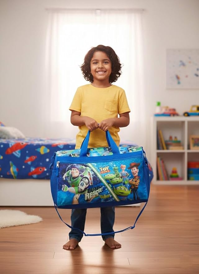 Disney Pixar Toy Story Kids’ Duffle Bag – Buzz Lightyear, Woody & Friends Travel Gym Bag with Adjustable Strap