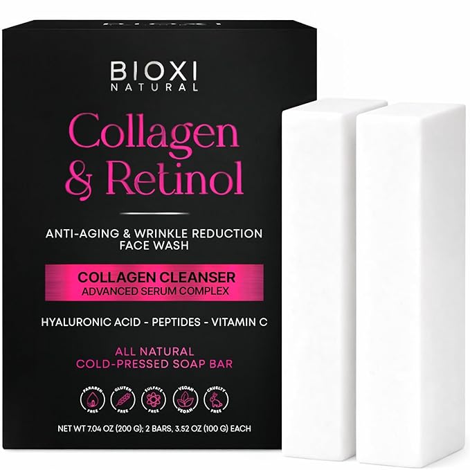 Collagen & Retinol Face Wash (2-Pack) - Outlasts 4x 16oz Bottles -Natural Concentrated Korean Formula Anti-Aging Facial Cleanser Serum Complex - Hyaluronic Acid, Peptides & Vitamin C - TSA Travel Size